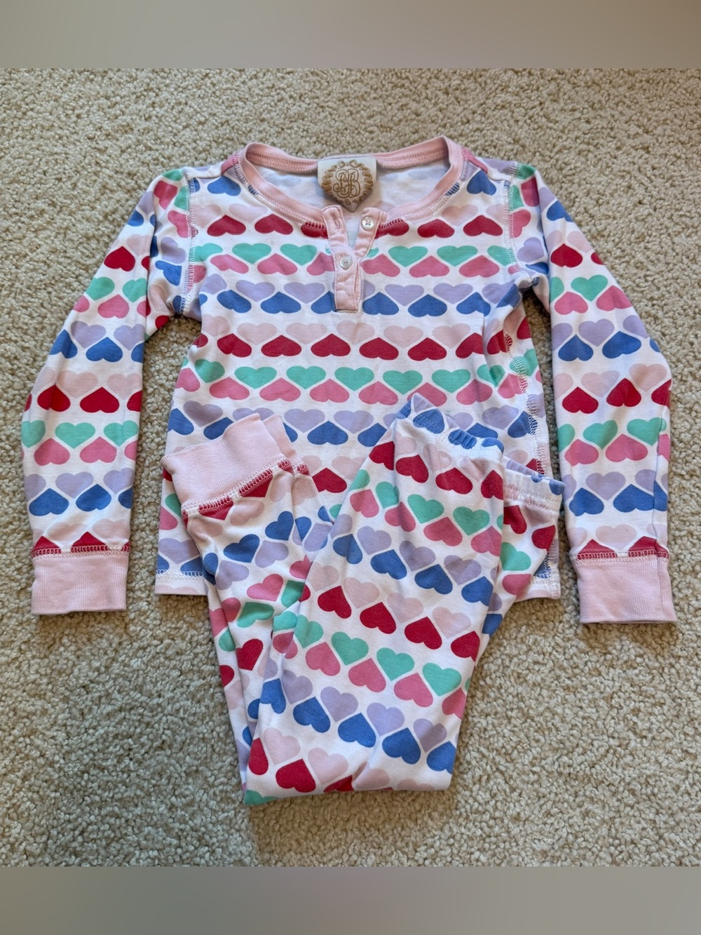 The Beaufort Bonnet Company Pink Multi-Heart Pajama Set